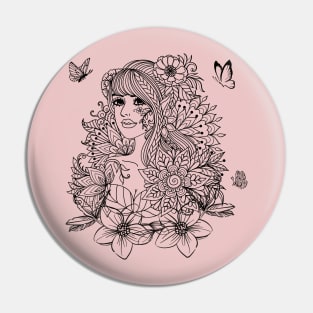 Flower Girl with Butterflies Pin