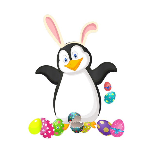 Penguin And Bunny Rabbit Hat Easter Eggs Happy Day by craiglimu