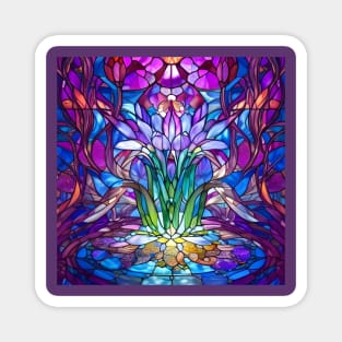 Stained Glass Orchid Flower Magnet