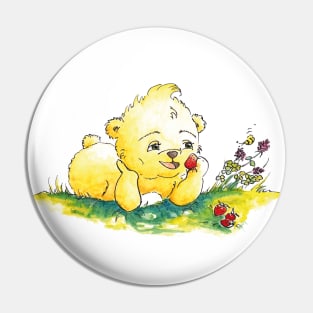 Cute golden bear eating berries Pin