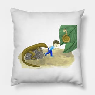 Lizard with boy and snail Pillow