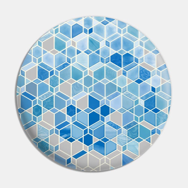 Cubes & Diamonds in Blue & Grey Pin by micklyn