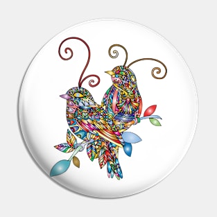 Birds in colourful prismatic mandala design Pin