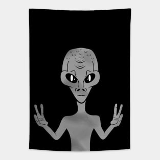 Alien Invasion Peace Hand Sign Grey Tapestry