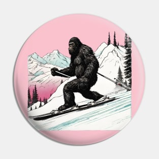 Funny Bigfoot Skiing Dad Bigfoot Believer and Ski in Mountain Pin