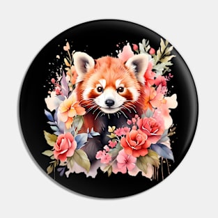 A red panda decorated with beautiful watercolor flowers Pin