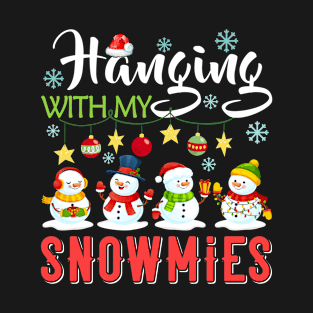 Hanging With My Snowmies Xmas Light Snowman Christmas Gift T-Shirt