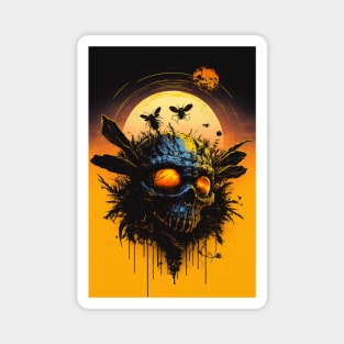 Winged Post Apocalyptic Cyberpunk Skull And Insects Magnet