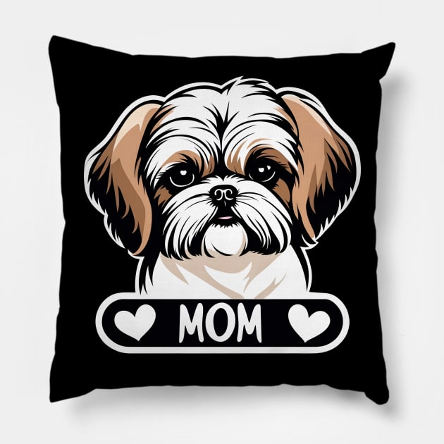 Dog Mom Puppy Sweet Shih Tzu Dog Loves Her Mama Pillow by LittleBean