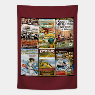 Vintage Great Britain Travel Posters Collage Tapestry