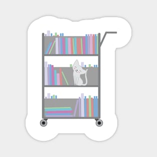 White Cat on Library Cart Magnet