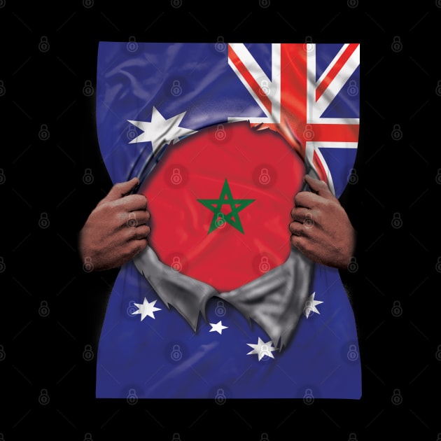 Morocco Flag Australian Flag Ripped Open - Gift for Moroccan From Morocco by Country Flags