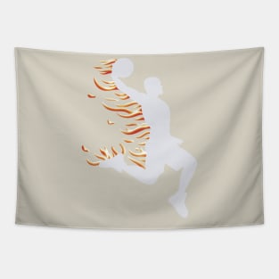 Basketball Player Dunking On Fire - White Tapestry