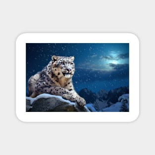 Snow Leopard Animal Wildlife Wilderness Colorful Realistic Illustration Magnet