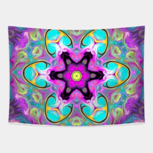 Psychedelic Mandala Flower Blue Pink and Yellow Tapestry