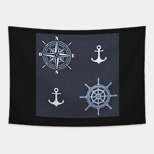 Pattern of anchors and compass roses on dark blue Tapestry