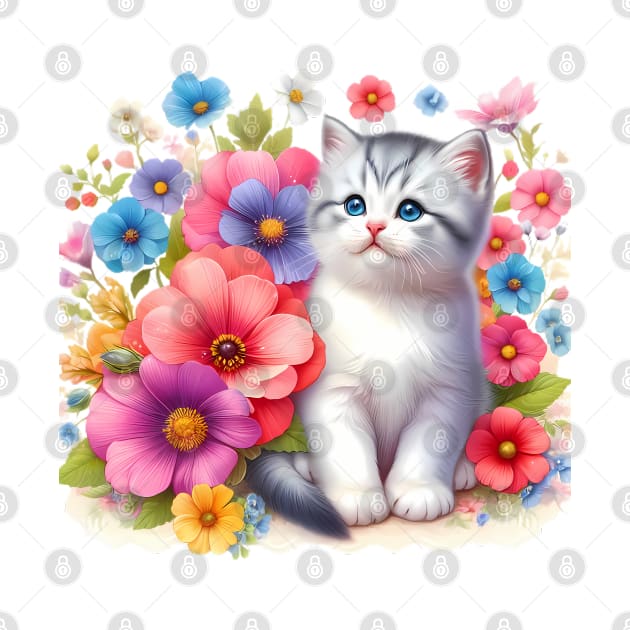 A cat decorated with beautiful colorful flowers. by CreativeSparkzz