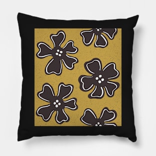 Pattern of button brown flowers on satin sheen gold Pillow