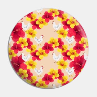 Hawaiian Flower Chickens on Cream Pin