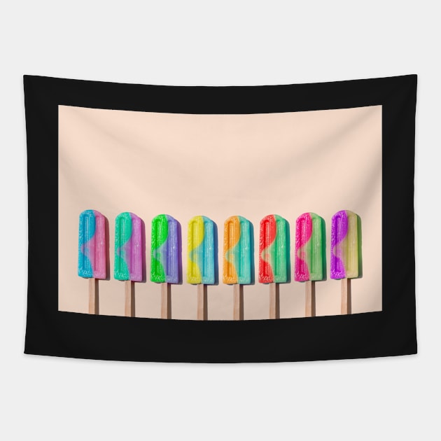 Row of rainbow-colored icecream lollies Tapestry by karinelizabeth