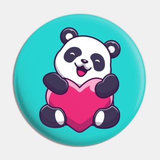 Cute Panda Holding Love Cartoon Pin