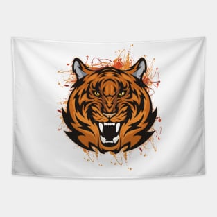 Orange Fearless Tiger Head Tapestry