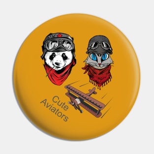 Cute Panda and cat couple in flying hat  and goggles Pin