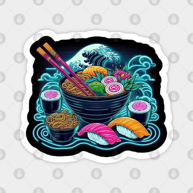 Cyber Punk Sushi and Ramen Lover Men Women Stylized Japanese Magnet by CP6Design