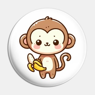 cute cartoon baby monkey carrying banana Pin