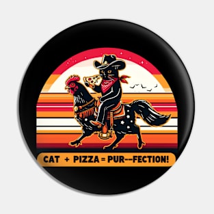 Cowboy Black Cat Eating Pizza Pin