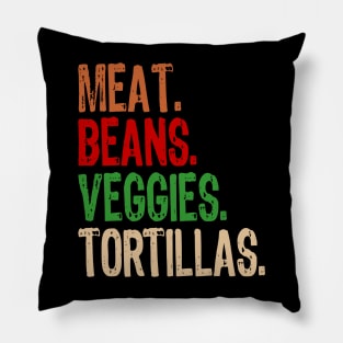 Meat. Beans. Veggies. Tortillas. Grunge burrito ingredients Pillow