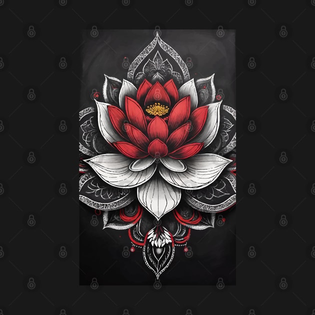 Red Lotus Mandala Flower by mariasshop