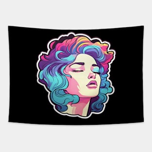 Vaporwave woman with colorful gradient hair, pop art Tapestry