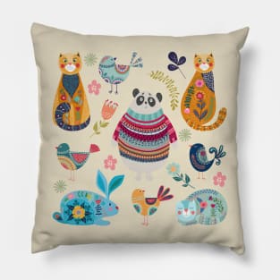 animal bird hand drawn collection Pillow