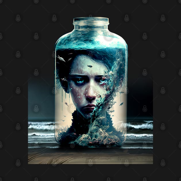 Boy in a Jar with a Pickled Face No. 1 on a Dark Background by Puff Sumo