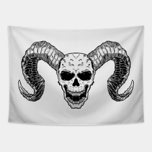 Skull Horn Demon Outline Lineart Black Tapestry