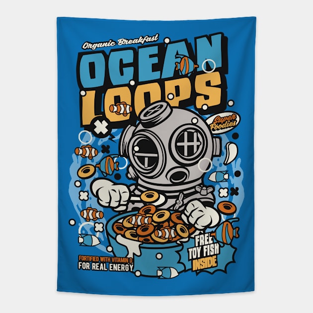 Retro Cereal Box Ocean Loops // Junk Food Nostalgia // Cereal Lover Tapestry by Now Boarding