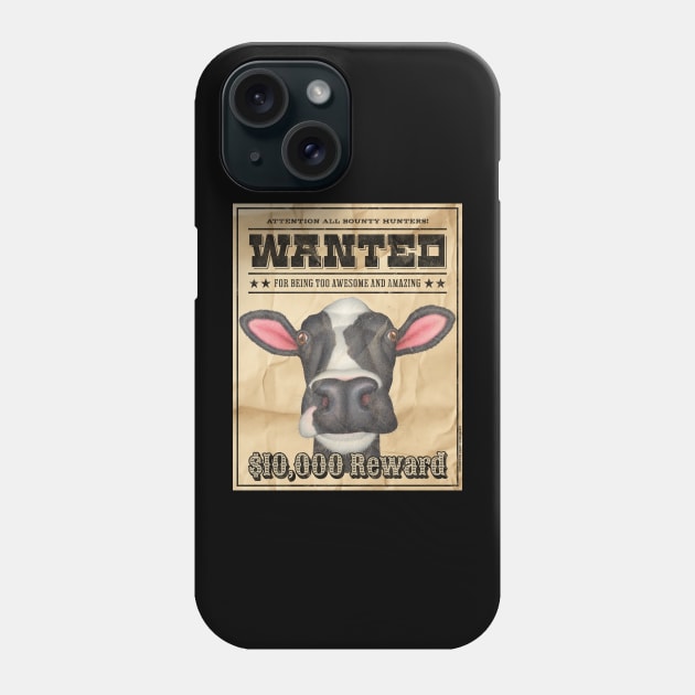 Cute Funny Cow Wanted Poster Phone Case by Danny Gordon Art