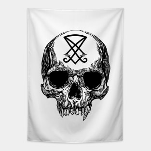 Human skull with Sigil of Lucifer Tapestry