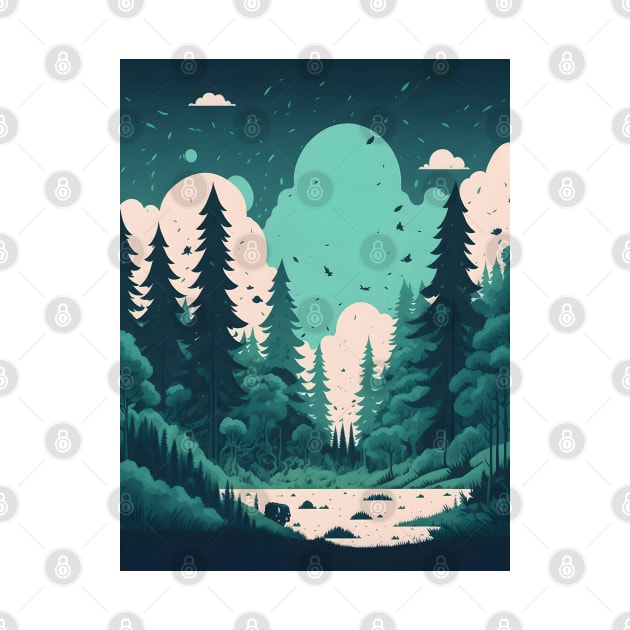 pine forest landscape magic by Anik Arts