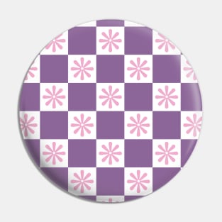 Retro Purple, Pink Checkered Floral Pattern Pin