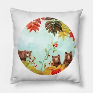 Brown Bears and Rowan Berries Pillow