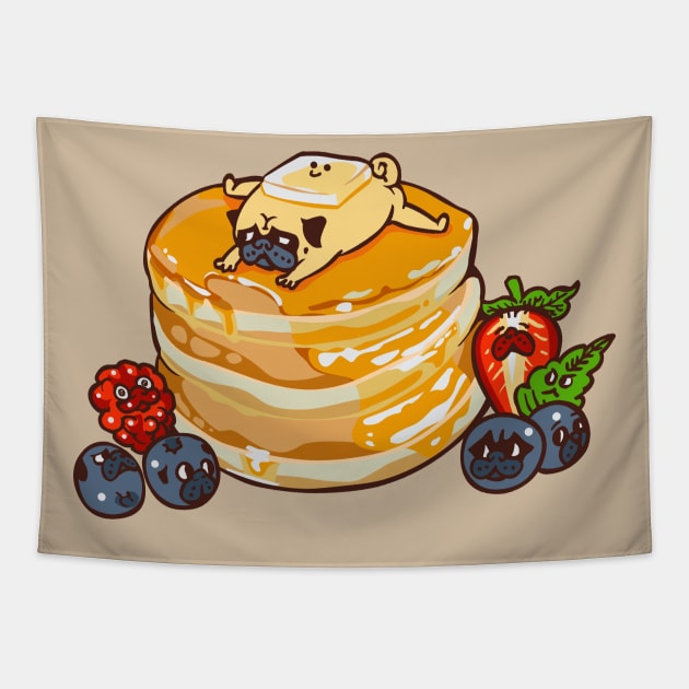 Pug Pancake Tapestry by huebucket