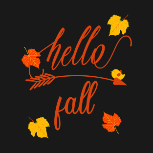 Fall & Autumn Gifts For Women Pretty Hello Fall Leaves Bird T-Shirt