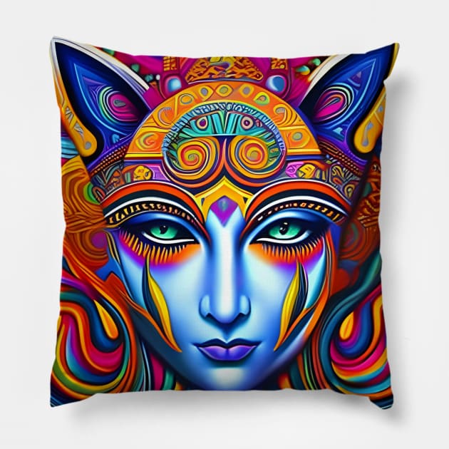 Catgirl DMTfied (24) - Trippy Psychedelic Art Pillow by TheThirdEye