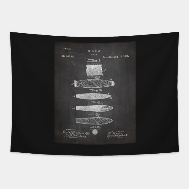 Cigar Making Patent - Cigar Smoker Smoke Tobacco Shop Art - Black Chalkboard Tapestry by patentpress