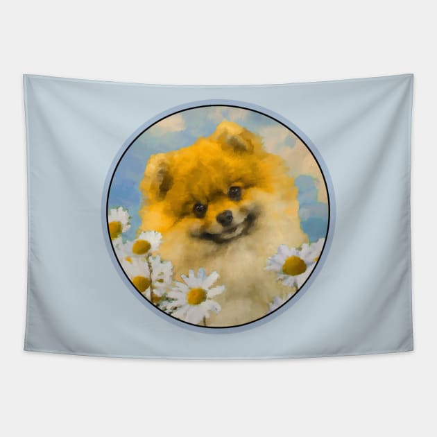 Pomeranian in Daisies (Orange) Tapestry by Alpen Designs