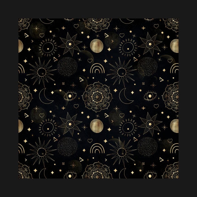 Boho Gold Space doodles Black Design by NdesignTrend