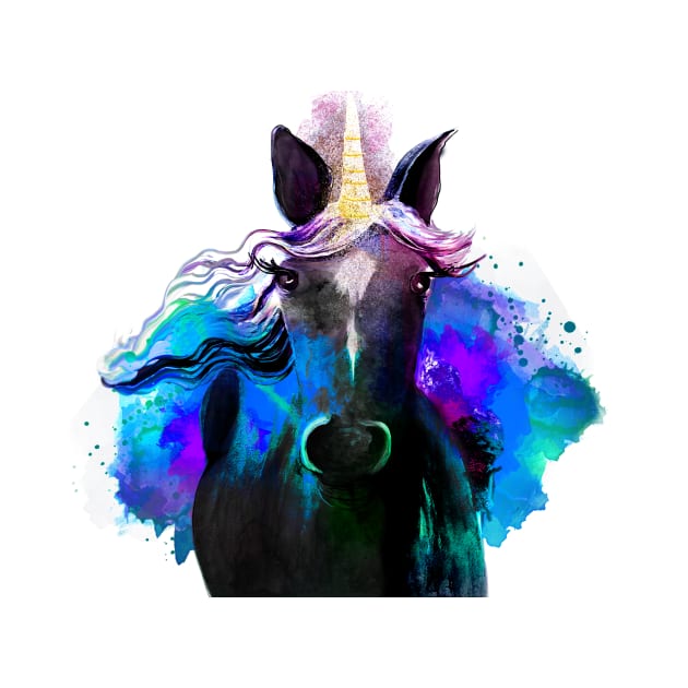 Watercolor Black Unicorn by digitaldoodlers