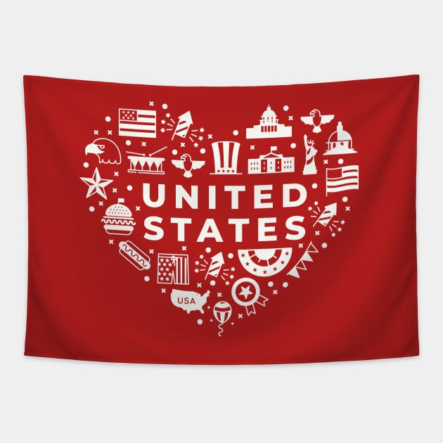 American Icons in a Heart Shape // USA Pride Tapestry by Now Boarding